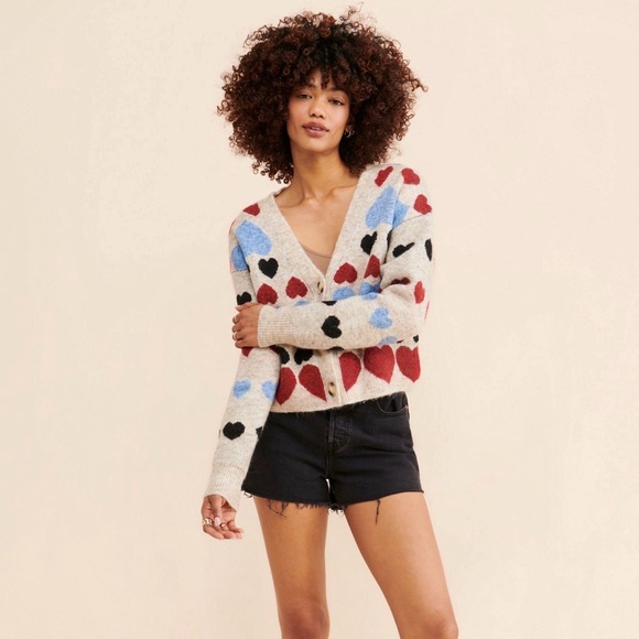 Anthropologie Free the Roses Heart Print Cardigan - Picture 3 of 8